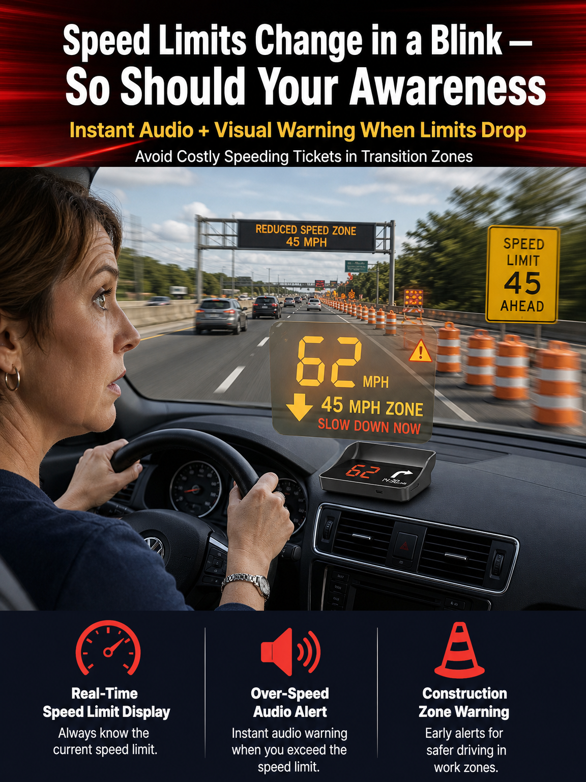 【Smart In-Car HUD Co-Pilot】Works on Sedans, SUVs, Pickups, RVs, and More!
