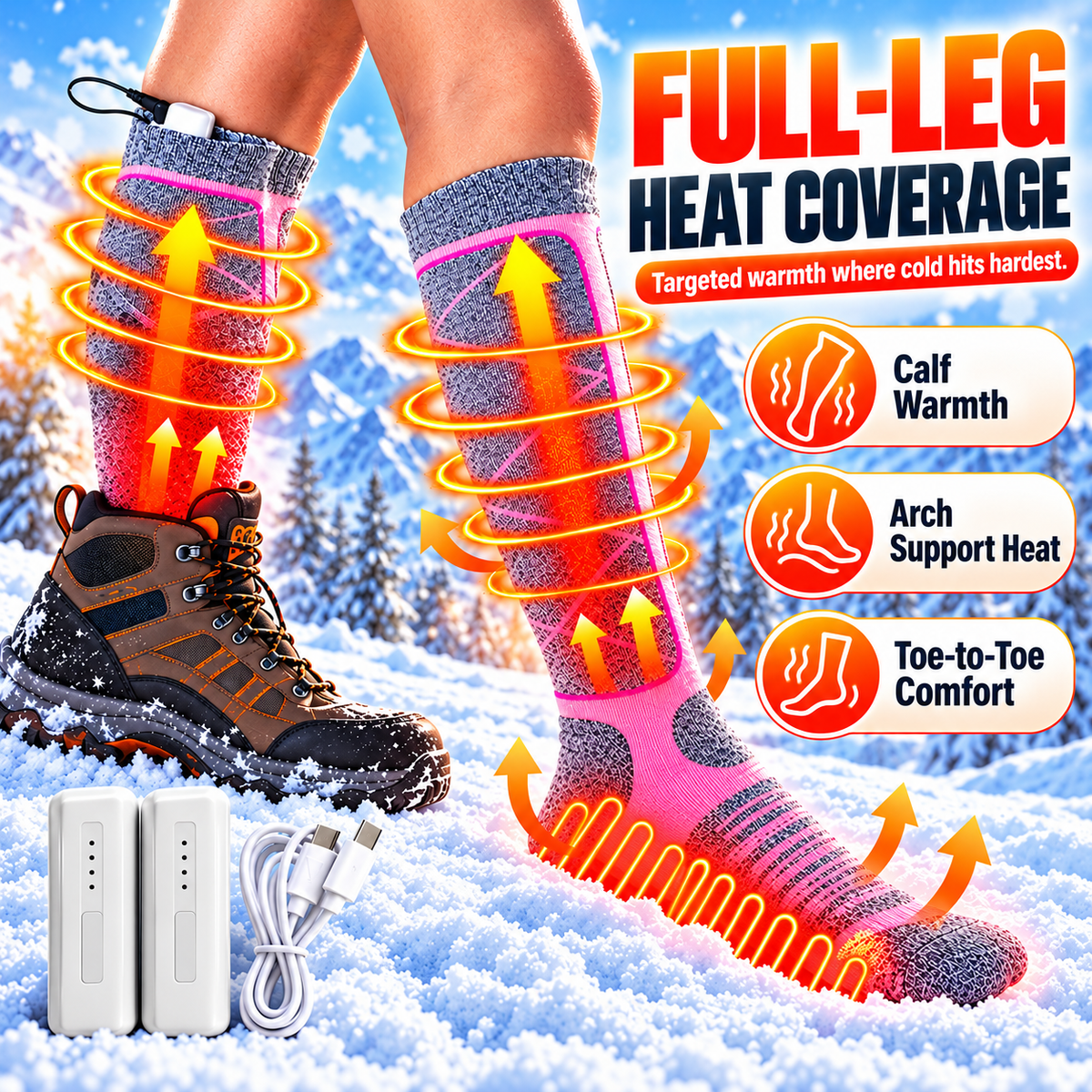 Rechargeable Heated Socks – Adjustable Heat for Cold Weather