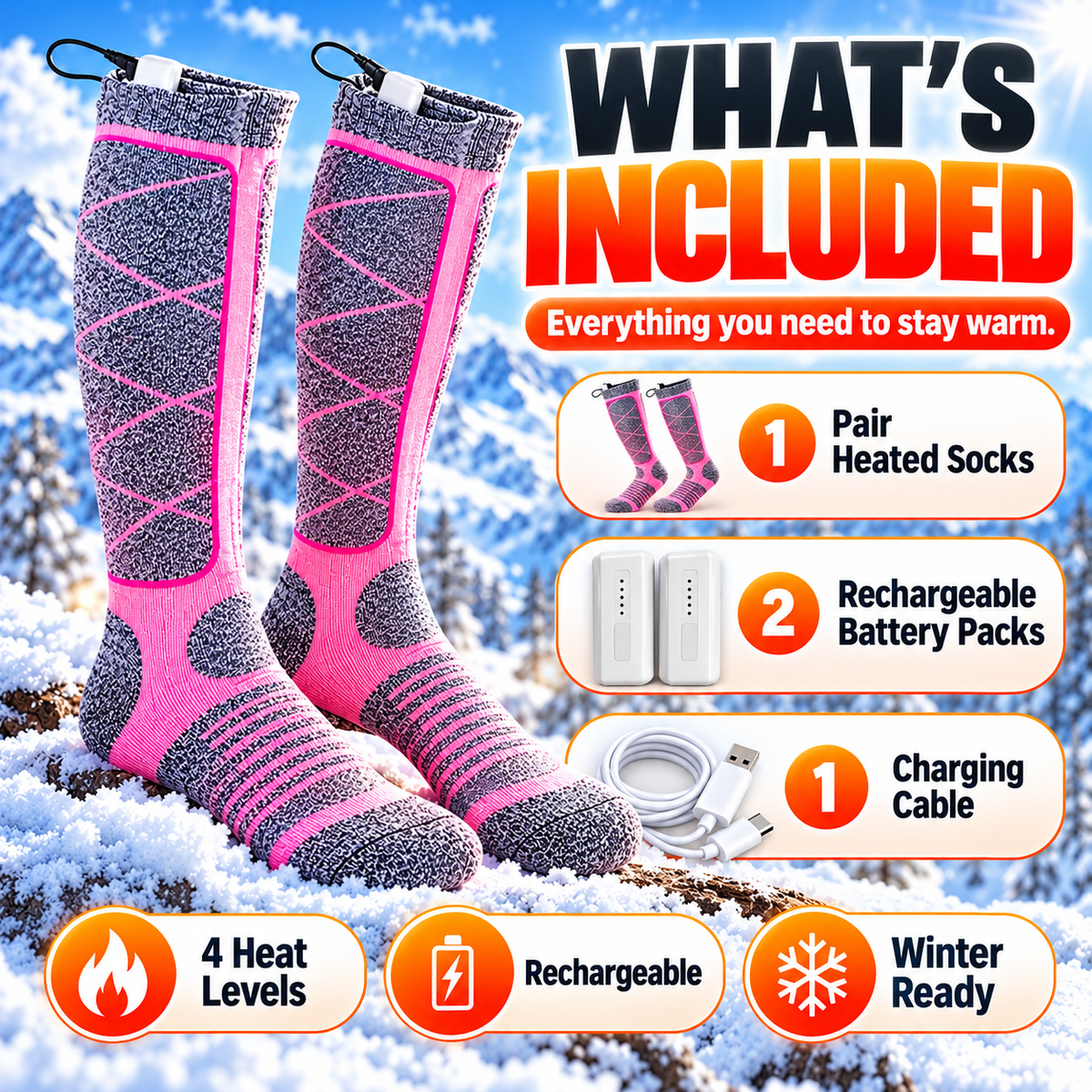 Rechargeable Heated Socks – Adjustable Heat for Cold Weather
