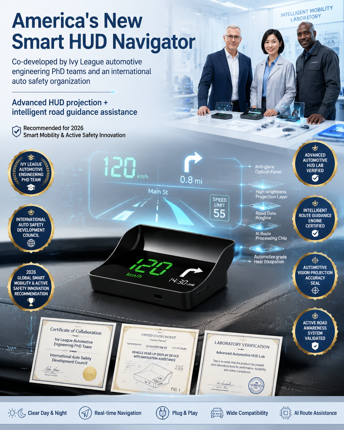 【Smart In-Car HUD Co-Pilot】Works on Sedans, SUVs, Pickups, RVs, and More!