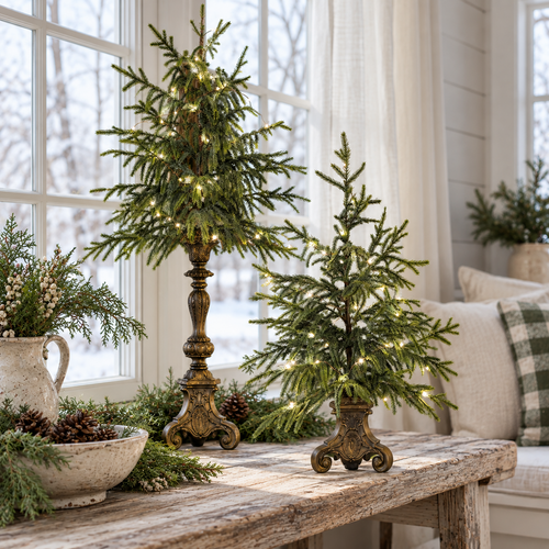 Vintage Lighted Norfolk Pine Trees