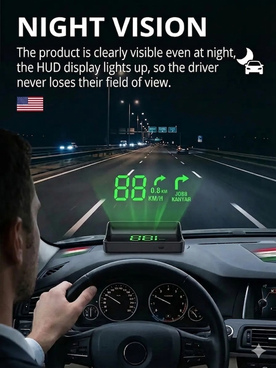 【Smart In-Car HUD Co-Pilot】Works on Sedans, SUVs, Pickups, RVs, and More!